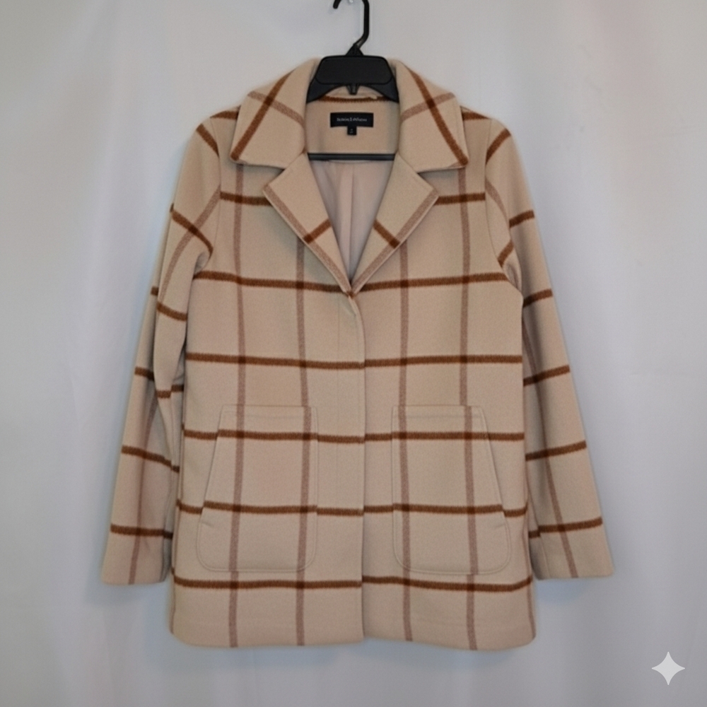 Joie Cream and Brown Plaid Blazer Women's Small Fits Like A Meduim Read #31 - Picture 3 of 7